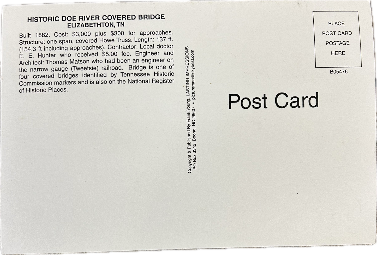 Elizabethton Covered Bridge Postcard