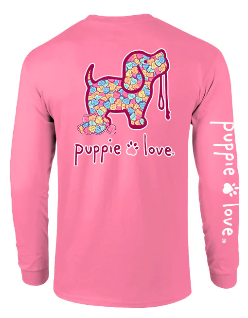 Valentine Candy Hearts Pup Long Sleeve T-Shirt, Azalea