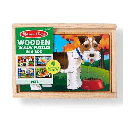 4-in-1 Wooden Jigsaw Puzzles in a Storage Box (48 pcs) - Pets