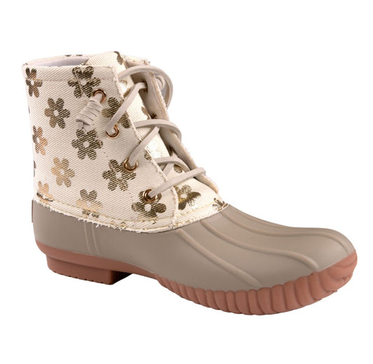 Women's White Flower Duck Boots