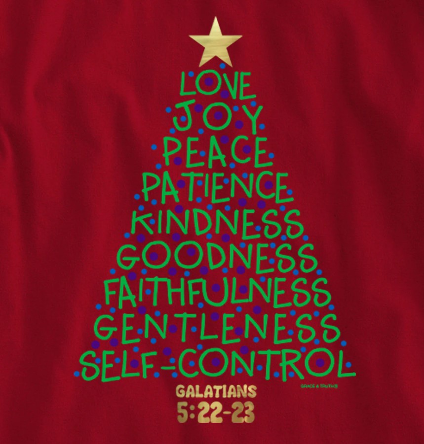 Women's Grace & Truth Christmas Tree Fruit Long Sleeve T-Shirt